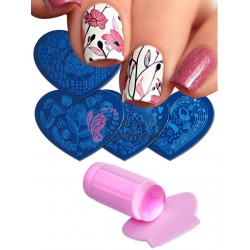 Kit cu matrite de unghii KSM05 Heart cu Stampila